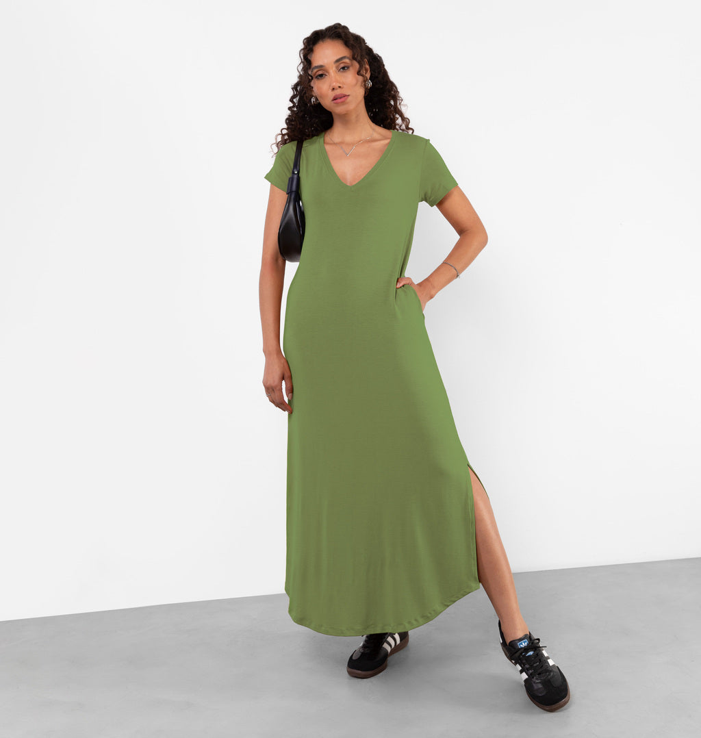 Vestido Tee Dress Longo Com Bolso