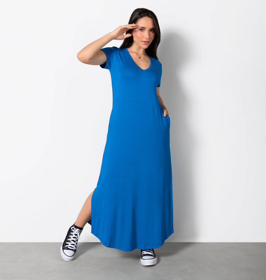Vestido Tee Dress Longo Com Bolso