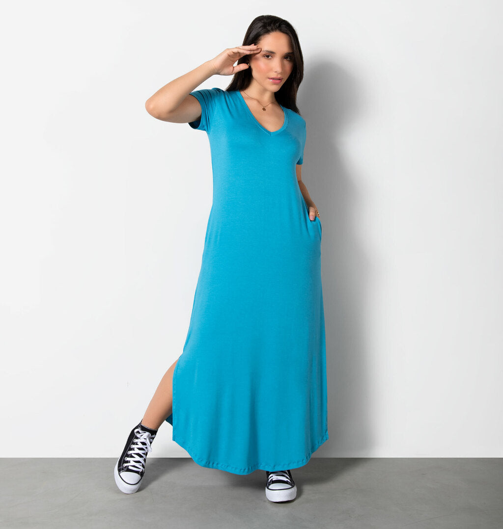 Vestido Tee Dress Longo Com Bolso