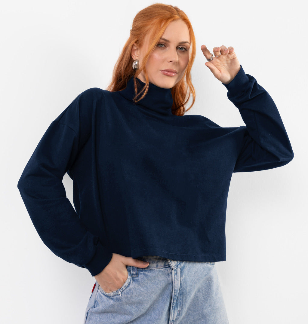 Blusão Cropped Gola Alta