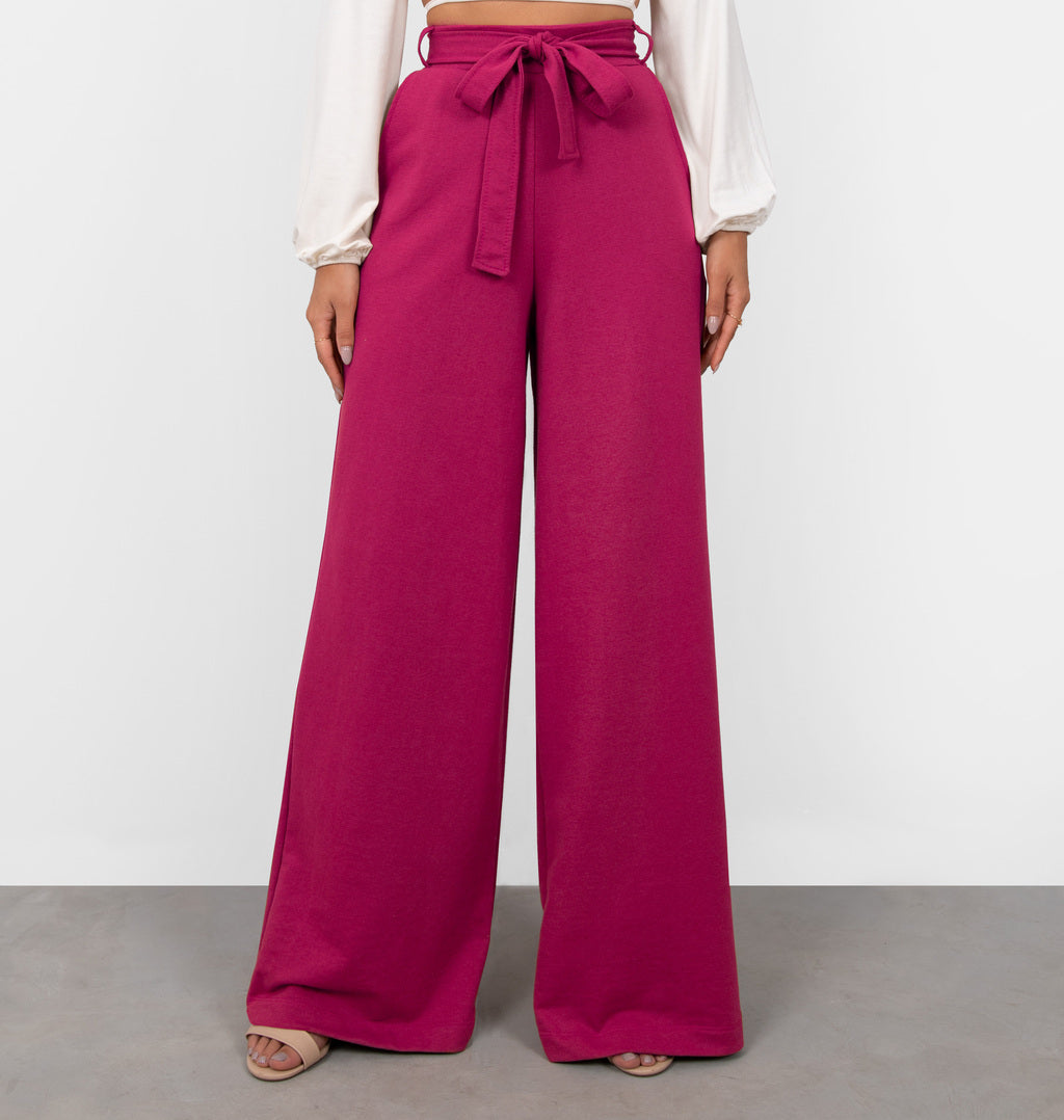 Calça Wide Leg Com Cinto Faixa