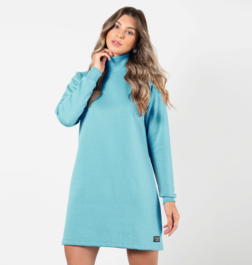 Vestido Básico Peluciado Com Gola Alta