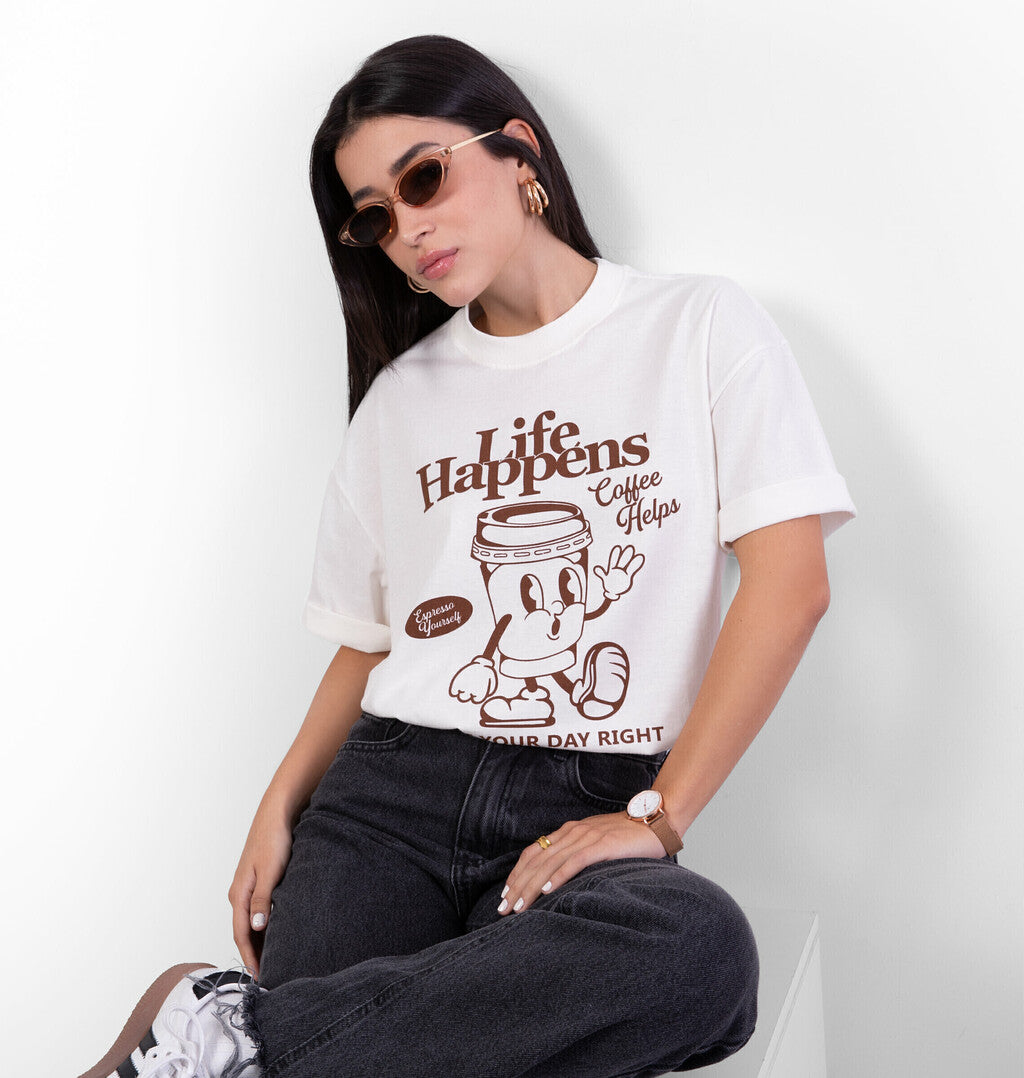 T-Shirt Over Estampa Life Happens