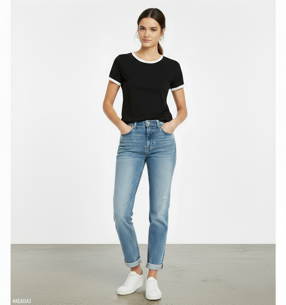 Blusa Bicolor Com Manga Curta