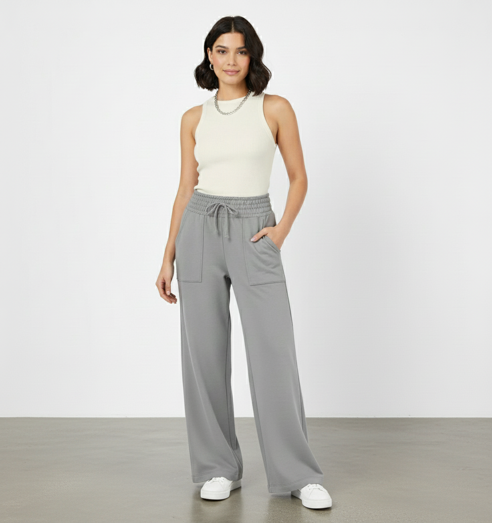 Calça Pantalona Moletinho Bolso A Fio