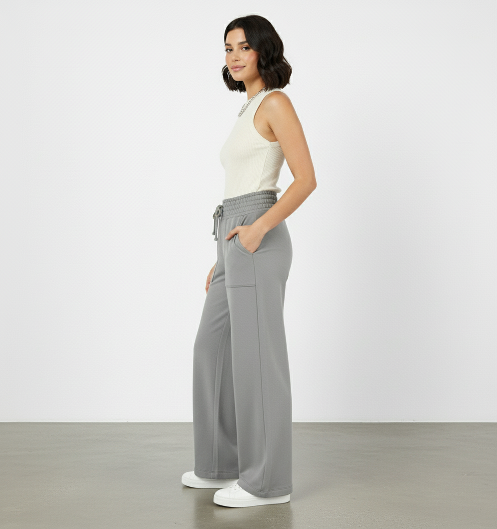 Calça Pantalona Moletinho Bolso A Fio