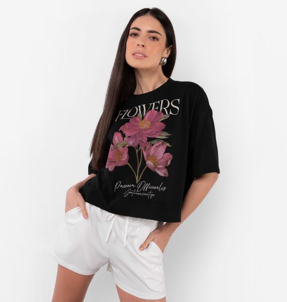 T-shirt Cropped Estampa Flowers