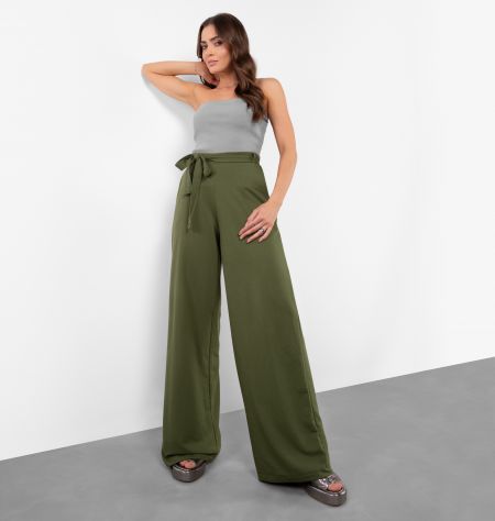 Calça Wide Leg Com Cinto Faixa