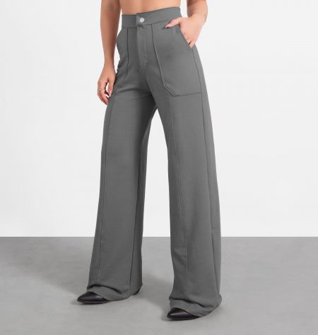 Calça Wide Leg Com Nervura