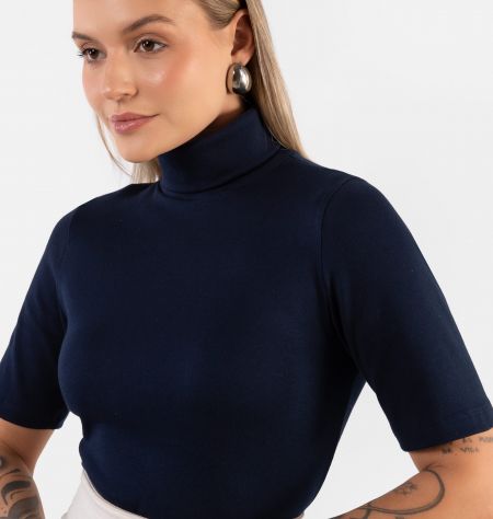 Blusa De Manga Curta Com Gola Alta