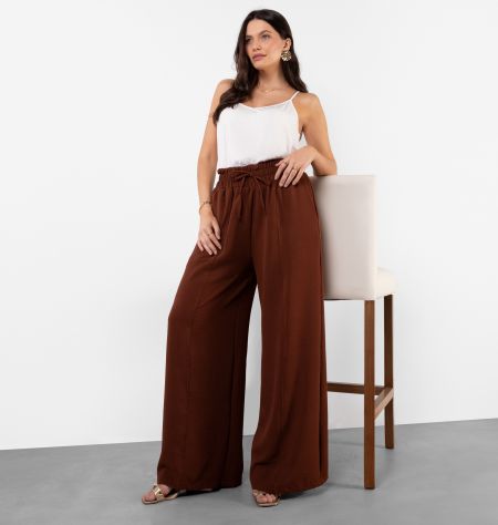 Calça Wide Leg Com Friso