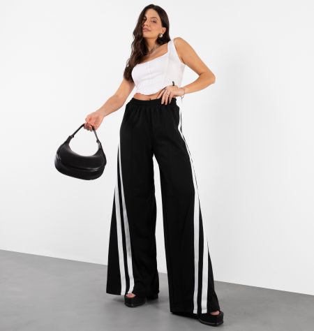 Calça Wide Leg Com Listras