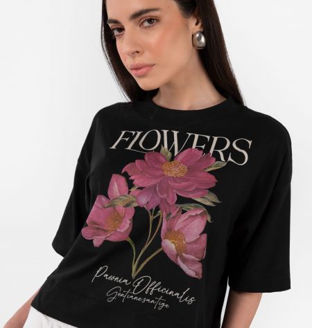 T-shirt Cropped Estampa Flowers